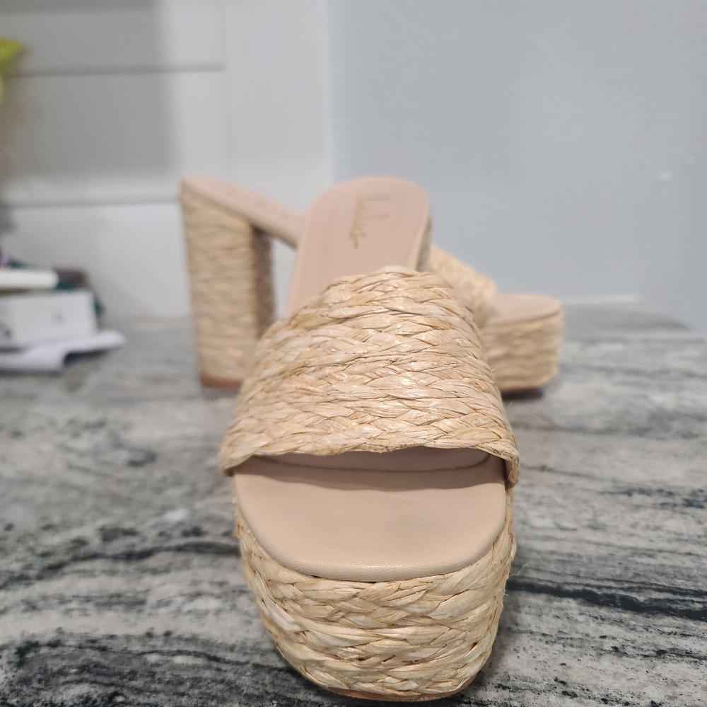 Natural Raffia Platform Slide Sandals - Picture 5 of 5